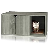 Way Basics Eco Cat Litter Box Enclosure Modern Cat Furniture (Tool-Free Assembly and Uniquely Crafted from Sustainable Non Toxic zBoard Paperboard), Grey