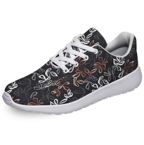 Women Men Leaf Prints Shoes Slip On Running Shoes Athletic Tennis Sneakers White Size 4.5