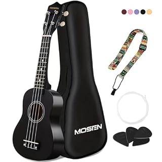 MOSEN Ukulele for Beginners 21 Inch All in One Kit Beginner Professional Ukulele Including Straps, Strings, and Paddles (Black) - Les Beatles, Paul McCartney, John Lennon, RIngo Starr, George Harrison