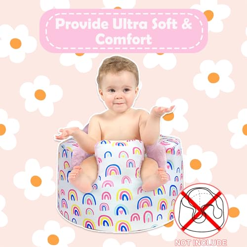 Image of Baby Seat Cover - Anti-Slip, Comfortable & Easy to Install. Fits Baby Floor Seat. (Pink Rainbow Plus Velvet)