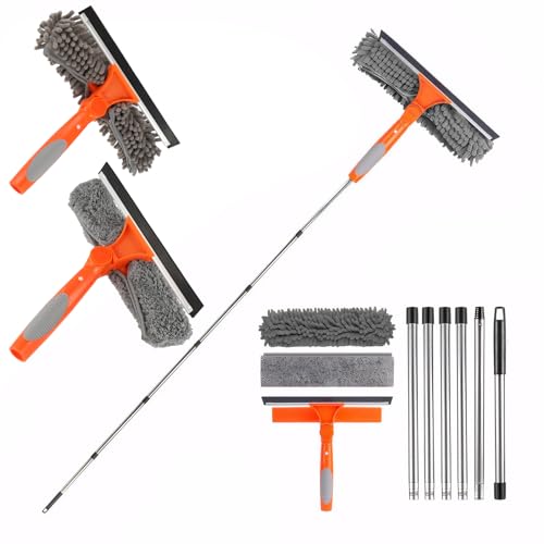 106inch(2.6M )Window Squeegee Cleaning Equipment Kit with Long Handle - 2 in 1 Extendable Window Cleaning Pole, 180° Rotatable Telescopic Window Cleaner with Microfiber Cloth for Indoor/Outdoor Window