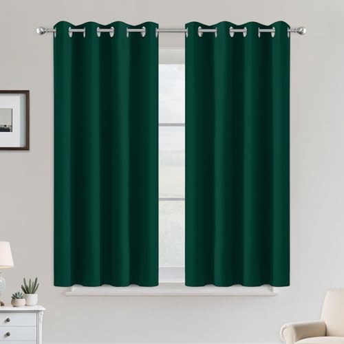 Image of COSVIYA Grommet Room Darkening Dark Green Curtains 45 inch Long for Bedroom | Light Blocking Insulated Thermal Curtains for Living Room, Blackout Thick Polyester Window Drapes,52x45 inches, 2 Panels