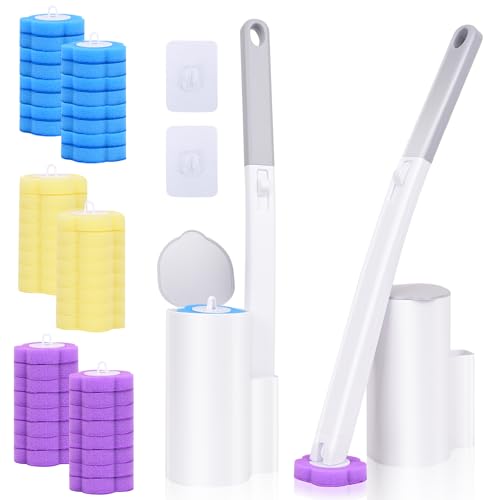 Behiruch Lot de 2 brosses WC avec 48 recharges de nettoyant, tête flexible, ensemble avec support et poignée pour lavabo, toilettes, piscine