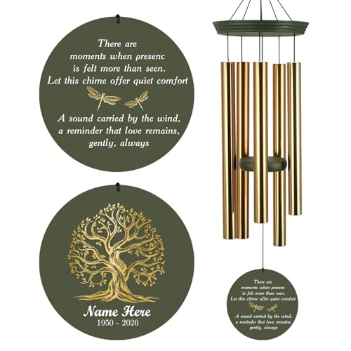 Image of Peraonslized Tree of Life Memorial Wind Chimes for Loss of Loved One Mom Dad, 30 /36 inch Wind Chime Sympathy Remembrance Condolences Gifts for Loss, Produced in Texas