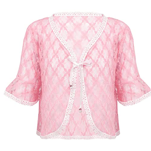 Kids Girls Middle Sleeve Lace Hollow Cardigan Boleros Summer Casual Dress Shrug Cover Up Tops for 2-12 Years