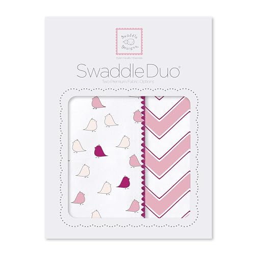 SwaddleDesigns SwaddleDuo, Chic Chevron, Pink, Set of 2, Cotton Muslin + Premium Cotton Flannel