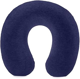 Amazon Basics Memory Foam Travel Neck Pillow with Removable Cover and Elastic Carrying Strap, Navy Blue