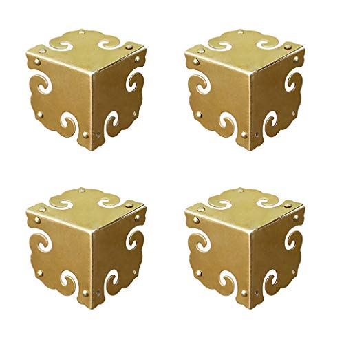 Image of 4Pcs Vintage Pure Brass Corner Protectors Antique Hardware Desk Edge Wooden Jewelry Gift Box Cabinet Three Sides Full Encase Corner Guard (Gold)