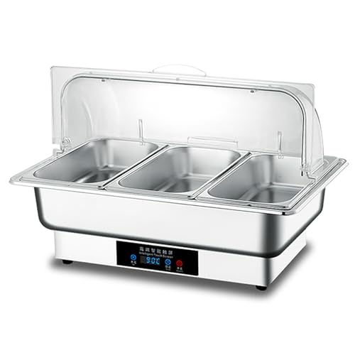 BVFNKQSC Hot Pot Buffet Server with lid, Stainless Steel Food Heater, Hotel Tableware Square Breakfast Stove Insulated Pot,F