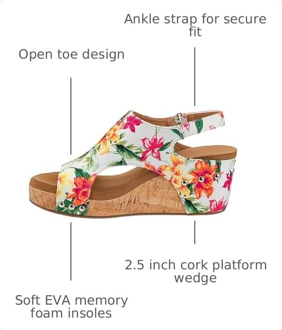 Image of Corkys Footwear Womens Carley Wedges, Featuring Corkys EVA Foam Cushioned Insoles, A 2.5 Inch Heel, Lightweight For All Day Wear, And Hook And Loop Closure