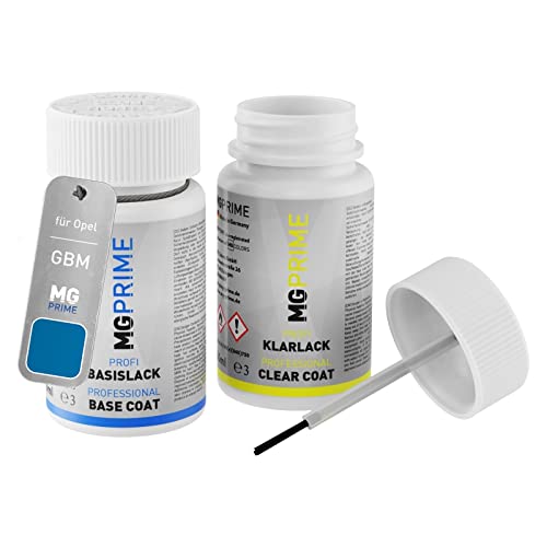 MG PRIME Autolack Lackstift Set für Opel GBM / 291 82T Ardenblau Metallic/Arden Blau Perleffekt Basislack Klarlack je 50ml