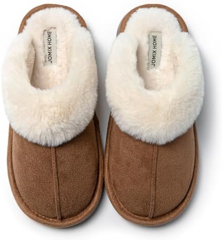 JOMIX Damen Hausschuhe Warm Gefüttert Pantoffeln Rutschfest Flach | Kuschelige Damen Hausschuhe mit Plüsch Futter, flachem Absatz und rutschfester für Wohnzimmer & Homeoffice