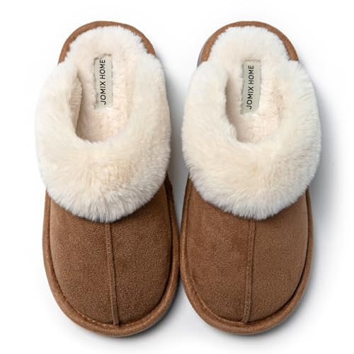 JOMIX Pantoufles Femme Hiver Fourrées en Peluche Chaussons Élégant d’intérieur à Bout Fermé Mule Sabot Semelle Caoutchouc Antidérapante Légères Silencieuses Confort Chaud pour la Maison