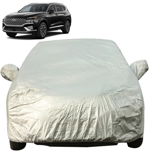 Image of Autofact Waterproof Premium Silver Matty Triple Stitched Car Body Cover with Mirror Pocket for Hyundai Santa Fe