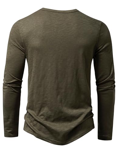 Men's Casual Front Placket Basic Long Sleeve Henley Shirt Muscle Workout Athletic Tee Tops3