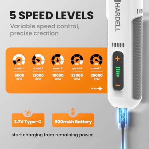 Image of HARDELL 8V Cordless Rotary Tool Kit, 5-Speed with 80Pcs & 28000RPM, for DIY
