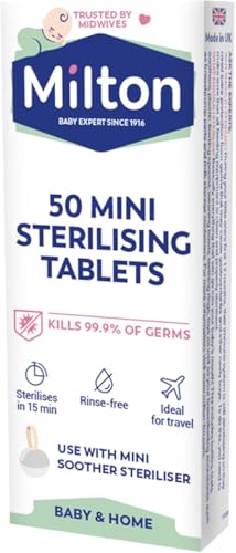 Milton Mini Pastillas Esterilizantes Multiusos - Para la Copa Menstrual Sileu y otros usos - Elimina el 99,9 % de Gérmenes, Sin Aclarado - 50 Pastillas