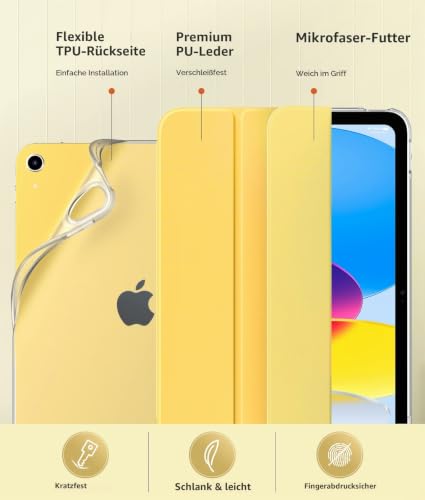 MoKo Hülle für iPad (A16) 11./10. Generation (2025/2022), Hellgelb – Ansicht 4