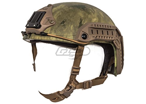 Lancer Tactical Medium - Large Industrial ABS Plastic Constructed Maritime Helmet Adjustable Crown 20mm Side Rail Adapter Velcro Padding Stickers NVG Shroud Bungee Retention - A-TACS Foliage Green