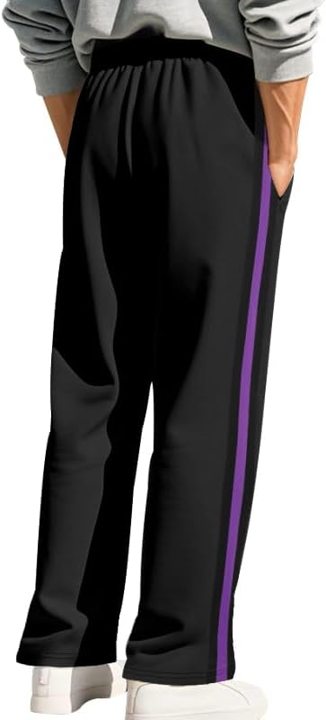 ZOCANIA Mens Casual Pants Men Knitted Wide Leg Striped Elastics Waist Straight Leg Trousers Men's Pant with Pockets - Image 3