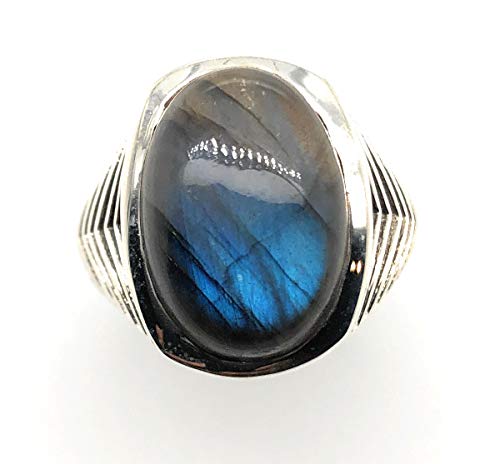 Natural Blue Labradorite 925 Solid Sterling Silver Men's Ring Size 6.75, 7, 7.75, 8, 8.75, 9, 9.75, Natural Blue Labradorite 925 Solid Sterling Silver Men's Ring Size 6.75, 7, 7.75, 8, 8.75, 9, 9.75,