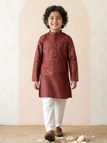 Image of AJ DEZINES Boys Cotton Full Sleeve Printed Kurta Pajama Set for Kids - Ethnic wear | Special Occasion & Traditional Outfit |Boys Kurta Pyjama Set - Regular Fit