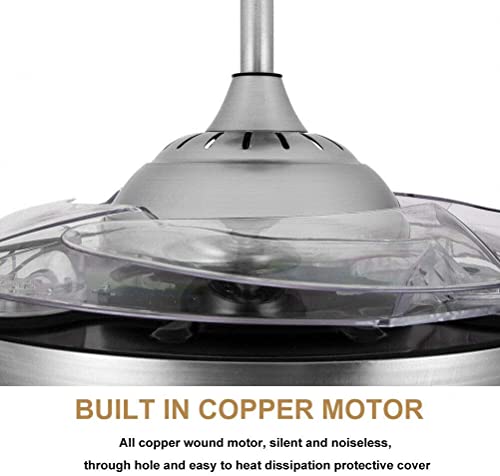 Invisible Chandelier Ceiling Fan Light,Modern Crystal Ceiling Fan Light Remote Control 4 Retractable Abs Blades For Bedroom Living Room Dining Room Decoration (Silver, 36") #TOP3