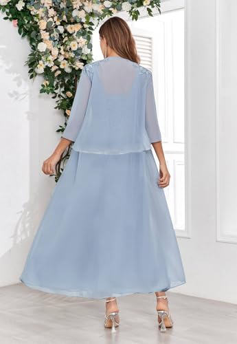 BONOYUER 2 Pieces Mother of The Groom Dress with Jacket for Women Lace Applique Formal Wedding Guest Dress3