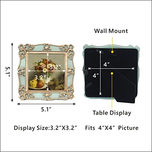 Parafayer Vintage Small Picture Frame 4X4, Antique Ornate Photo Frame With Gold Floral Relief, Wall And Tabletop Display,High Definition Glass Front,Retro Home Decor Art Gallery (Sea Foam Green 4X4) #TOP2