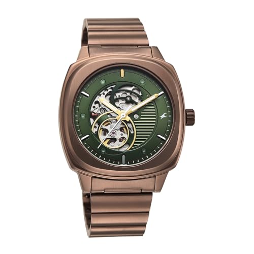 Image of Fastrack Automatics 3.0 Analog with Green Dial Brown Stainless Steel Metal Strap Watch for Men - 3333QM02