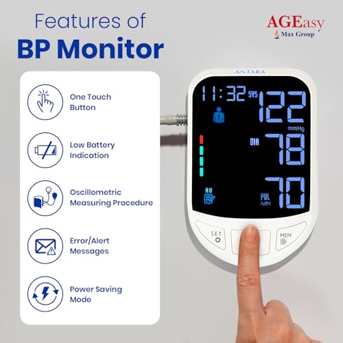 Image of AGEasy (Max Group) 4.7 inch LED Display Fully Automatic Digital Blood Pressure Monitoring Device | BP Apparatus for Home | Portable & High Accuracy BP Check Machine for Hypertension & Managing Heart Health | Arm Circumference (22-42 cm) | 2 Year Warranty
