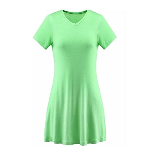 A-Wintage Womens V-Neck Tunic Top Mini T-shirt Dress ,Green,Large