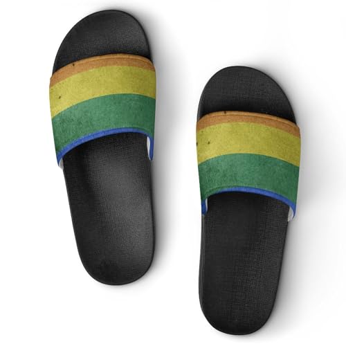 Vintage Rainbow Background House Slippers for Women Men Personalized Shower Shoes Sandals Slides