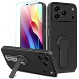 Compatible for Doogee Note 56/56 Pro/56 Plus Phone Case with Glass Screen Protector, 360° Rotatable Folding hidden Kickstand/Stand Silicone TPU Protective Cover Case for Doogee Note 56 - Black