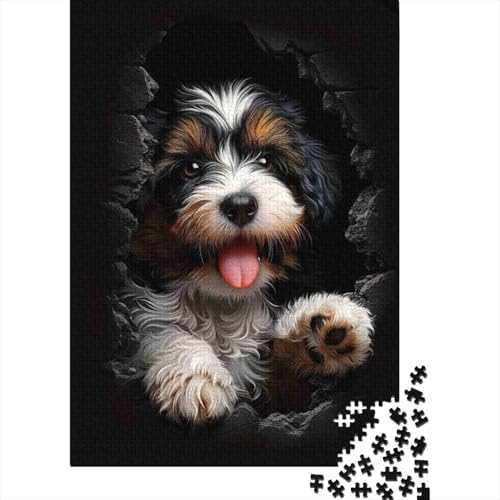 Puzzle de 1000 piezas de papel con diseño de cachorro en primer plano y fondo negro