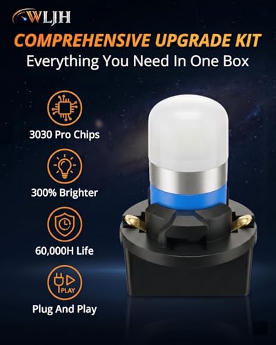 Image of WLJH Ice Blue PC194 T10 194 LED Bulb with Sockets for Instrument Cluster | 3030 SMD, Dimmable, Direct Fit, PC195 PC168, Dash Gauge Light, Dashboard Light, Nighttime Readability, 6-Pack