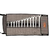 BULL TOOLS 35 Pocket Wrench Roll Up Pouch Metric & Standard Wrench Set Organizer & Roll-Up Pouch Tool Bag Hand Made of 100% Cotton Canvas - Sand Washed Black/Grey - (Tools are not Included)