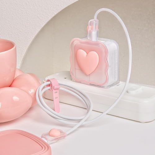 Image of FACTOTECH Case for MacBook & iPad Charger, 29w 30w 35w Charger Case, Travel Cord Organizer, Accessories (for Apple 29w 30w 35w Adapter)-Pink Heart