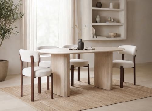 DecoInParis Table à Manger Ovale en marbre Composite Beige 6 Personnes ELMA