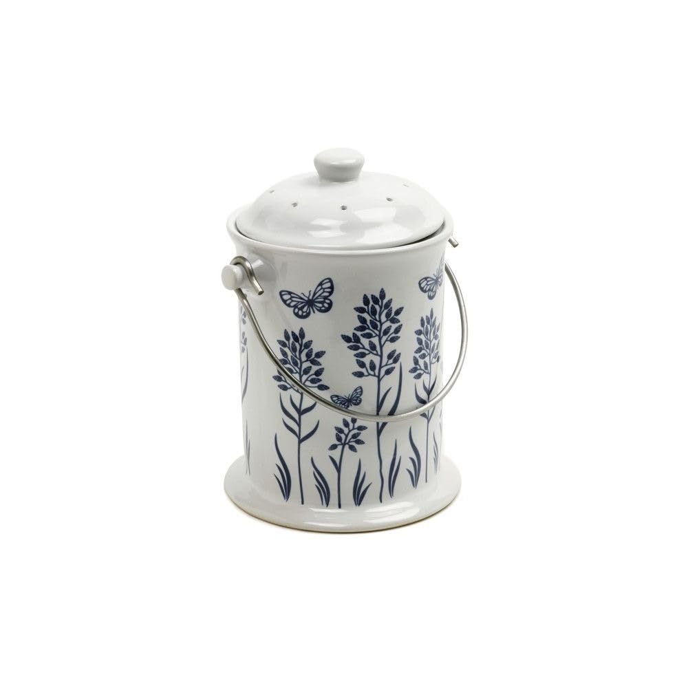 Frontier Natural Products Co-op 223693 Culinary Accessories Cleaning Solutions Ceramic Floral Blue Compost Keeper