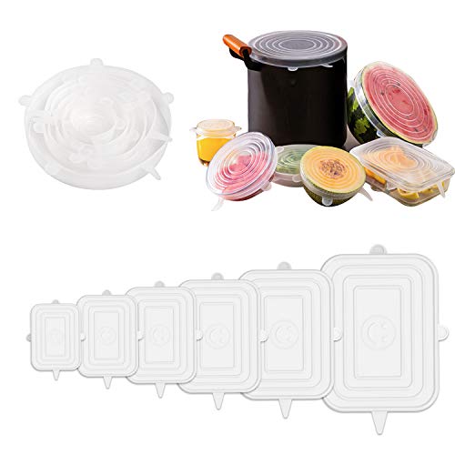 BILLKAQ Silicone Stretch Lids, 12 Pack Various Sizes Silicone Lids Covers for All