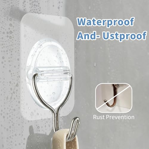 BaGushan Adhesive Wall Hooks No Damage, Stick On Hooks for Hanging 10 Pack - Transparent Stainless Steel 5KG Heavy Duty, Waterproof Removable (3.5x5.3cm) Kitchen Bathroom Office, Ganchos para Pared by BaGushan - Image 3