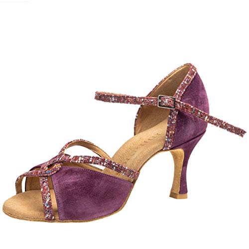 Chaussures de danse Rummos R550 talon 7cm nubuck marron or en largeur regular