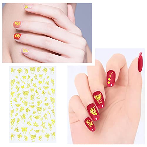Andiker 8 Sheets Nail Art Stickers, Metallic Butterfly 3D Adhesive Stickers Luxury Gold And Silver Girl Women Diy Nail Decals For Acrylic Nails #TOP2
