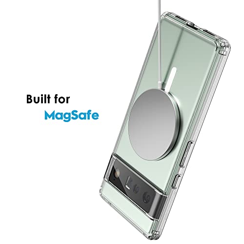 Oakxco Google Pixel 6 Pro Magnetic Case Clear, Compatible With Magsafe Charging, Slim Fit Protective Phone Case For Pixel 6 Pro, Shockproof Soft Silicone Tpu Bumper &Hard Pc, Crystal Clear Anti-Yellow #TOP2