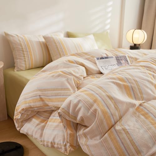 EAVD Retro Striped Comforter Set King Multi-Color Soft Washed Cotton 3-Piece Colorful Stripes Pattern Bedding Set with 2 Pillowcases Farmhouse Geometric Comforter Set for All-Season Soft&Fluffy by EAVD - Image 5