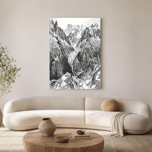 Image sur toile salon et chambre motif ruisseau montagnard noir et blanc