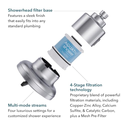Image of AquaTru Shower - Advanced Shower Filter Removes Impurities from Hard Water to Support Healthy Skin, Scalp, Hair, Reduce Breakage, and Enhance Your Beauty and Self-Care Routine (Brushed Nickel)