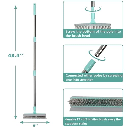 Pool Brush V-Shape Brush with 48\" Adjustable Long Handle,Shower Swimming Pool Brush for Glass Doors,Bathroom,Kitchen,Tile,Marble Floors,Deck,Hallways