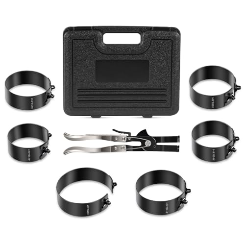 940387 Piston Ring Compressor Tool Set for Car Diesel Engines with Vehicle Maintenance Clamps, Ratchet Pliers and Storage Case, Piston Ring Band Sizes 2-7/8